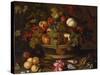 Grapes, Apples, a Peach and Plums in a Basket with Lily of the Valley-Balthasar van der Ast-Stretched Canvas
