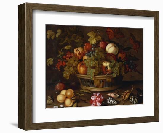 Grapes, Apples, a Peach and Plums in a Basket with Lily of the Valley-Balthasar van der Ast-Framed Giclee Print