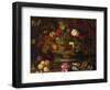 Grapes, Apples, a Peach and Plums in a Basket with Lily of the Valley-Balthasar van der Ast-Framed Giclee Print