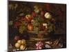 Grapes, Apples, a Peach and Plums in a Basket with Lily of the Valley-Balthasar van der Ast-Mounted Giclee Print