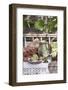 Grapes, Bread, Sausages and Wine on Wooden Bench in Front of Farmhouse-Eising Studio - Food Photo and Video-Framed Photographic Print