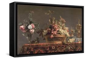 Grapes in a Basket and Roses in a Vase-Frans Snyders Or Snijders-Framed Stretched Canvas