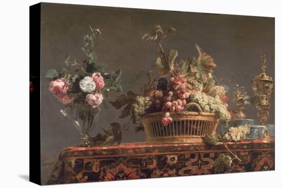 Grapes in a Basket and Roses in a Vase-Frans Snyders Or Snijders-Stretched Canvas