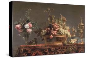 Grapes in a Basket and Roses in a Vase-Frans Snyders Or Snijders-Stretched Canvas