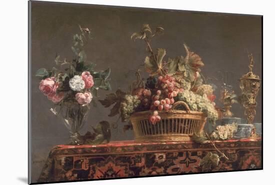 Grapes in a Basket and Roses in a Vase-Frans Snyders Or Snijders-Mounted Giclee Print