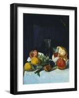 Grapes, Lemons and Pomegranates with White Wine Glasses and Loaf of Bread-George Leslie Hunter-Framed Giclee Print