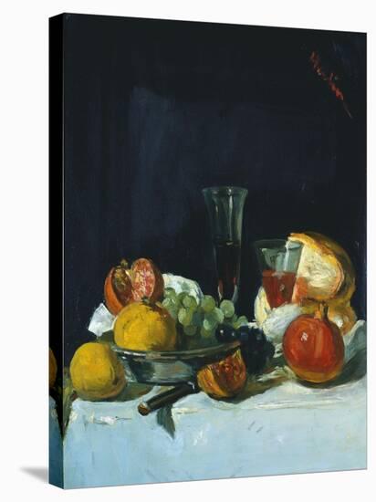 Grapes, Lemons and Pomegranates with White Wine Glasses and Loaf of Bread-George Leslie Hunter-Stretched Canvas