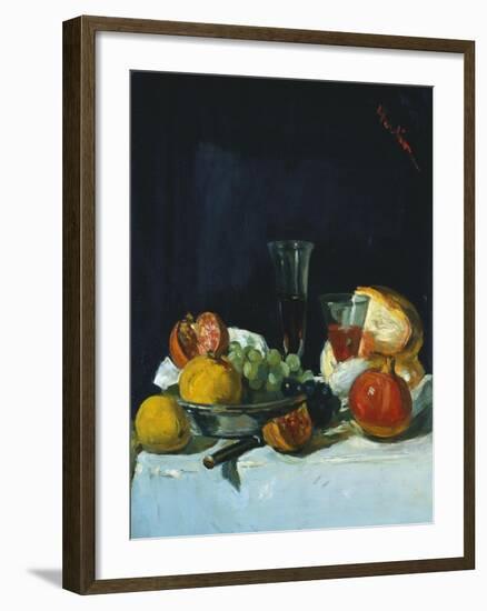 Grapes, Lemons and Pomegranates with White Wine Glasses and Loaf of Bread-George Leslie Hunter-Framed Giclee Print