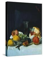 Grapes, Lemons and Pomegranates with White Wine Glasses and Loaf of Bread-George Leslie Hunter-Stretched Canvas