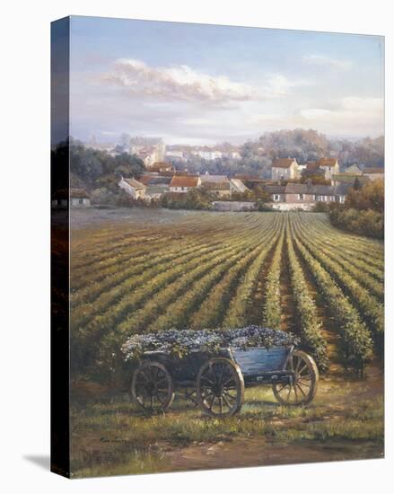 Grapes On Blue Wagon-A^ J^ Casson-Stretched Canvas