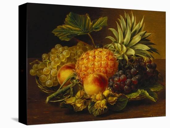 Grapes, Peaches, Hazelnuts and a Pineapple in a Basket-Johan Laurentz Jensen-Stretched Canvas