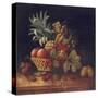 Grapes, Plums, Cherries, Peaches, an Apple, a Pineapple, and a Melon, in a Wicker Basket-Charles Lewis-Stretched Canvas