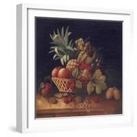 Grapes, Plums, Cherries, Peaches, an Apple, a Pineapple, and a Melon, in a Wicker Basket-Charles Lewis-Framed Giclee Print