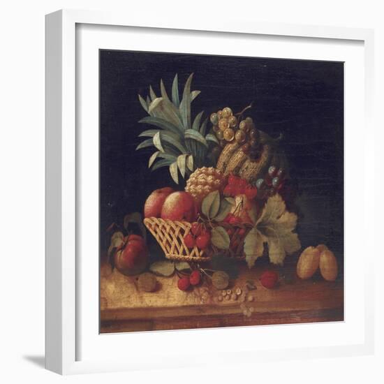 Grapes, Plums, Cherries, Peaches, an Apple, a Pineapple, and a Melon, in a Wicker Basket-Charles Lewis-Framed Giclee Print