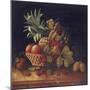 Grapes, Plums, Cherries, Peaches, an Apple, a Pineapple, and a Melon, in a Wicker Basket-Charles Lewis-Mounted Giclee Print