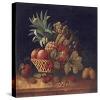 Grapes, Plums, Cherries, Peaches, an Apple, a Pineapple, and a Melon, in a Wicker Basket-Charles Lewis-Stretched Canvas