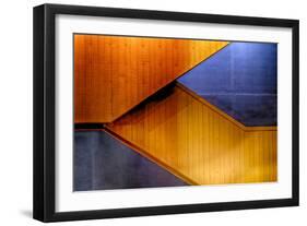 Graphic Composition of Orange Stairs Against a Blue Wall-Rona Schwarz-Framed Photographic Print