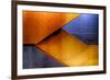 Graphic Composition of Orange Stairs Against a Blue Wall-Rona Schwarz-Framed Photographic Print