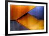 Graphic Composition of Orange Stairs Against a Blue Wall-Rona Schwarz-Framed Photographic Print