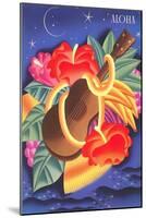Graphic of Ukulele and Tropical Flowers, Aloha-null-Mounted Art Print