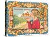 Graphic of Woman Holding Plate of Oranges, California-null-Stretched Canvas