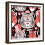 Graphic Pattern of Portraits of Beautiful Tigers and Foxes on a Black-Tatiana Korchemkina-Framed Art Print