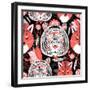 Graphic Pattern of Portraits of Beautiful Tigers and Foxes on a Black-Tatiana Korchemkina-Framed Art Print