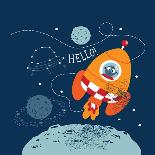 Cartoon Vector Illustration of Space for Children.Hand Drawn. Astronaut and Aliens Have a Little Ch-graphic7-Art Print