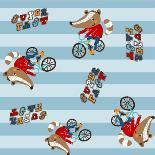 Cute Animal Riding a Bicycle. Vector Illustration. Design Elements for Summer-graphic7-Art Print