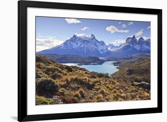 Grasses, Lago Pehoe and the Cordillera Del Paine, Torres Del Paine National Park-Eleanor Scriven-Framed Photographic Print