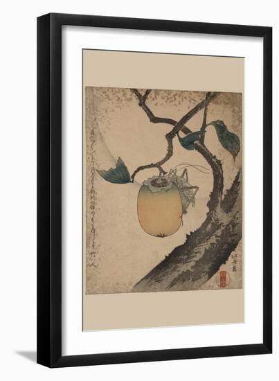 Grasshopper Eating Persimmon.-Katsushika Hokusai-Framed Art Print