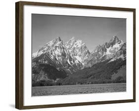 Grassy Valley Tree Covered Mt Side And Snow Covered Peaks Grand "Teton NP" Wyoming 1933-1942-Ansel Adams-Framed Art Print