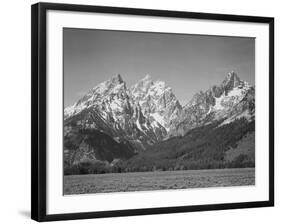 Grassy Valley Tree Covered Mt Side And Snow Covered Peaks Grand "Teton NP" Wyoming 1933-1942-Ansel Adams-Framed Art Print