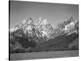 Grassy Valley Tree Covered Mt Side And Snow Covered Peaks Grand "Teton NP" Wyoming 1933-1942-Ansel Adams-Stretched Canvas