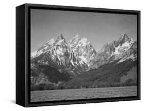 Grassy Valley Tree Covered Mt Side And Snow Covered Peaks Grand "Teton NP" Wyoming 1933-1942-Ansel Adams-Framed Stretched Canvas