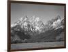 Grassy Valley Tree Covered Mt Side And Snow Covered Peaks Grand "Teton NP" Wyoming 1933-1942-Ansel Adams-Framed Art Print