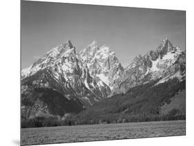 Grassy Valley Tree Covered Mt Side And Snow Covered Peaks Grand "Teton NP" Wyoming 1933-1942-Ansel Adams-Mounted Art Print