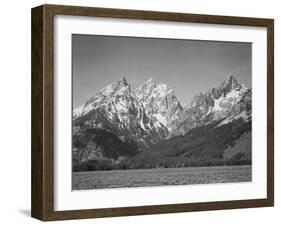 Grassy Valley Tree Covered Mt Side And Snow Covered Peaks Grand "Teton NP" Wyoming 1933-1942-Ansel Adams-Framed Art Print