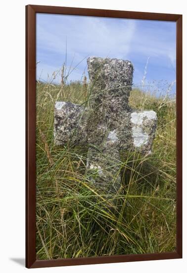 Grave Cross in Sea Dunes at Church of St. Tanwg-null-Framed Photographic Print