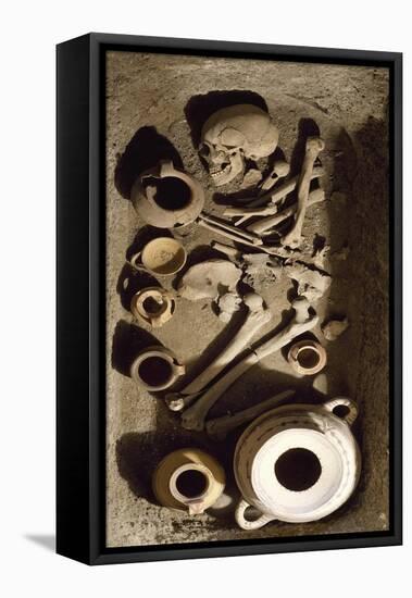 Grave with Human Remains and Ceramics, from Ascoli Satriano, Apulia, Italy-null-Framed Stretched Canvas