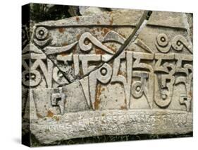 Graved Stone, Tibet-Michael Brown-Stretched Canvas