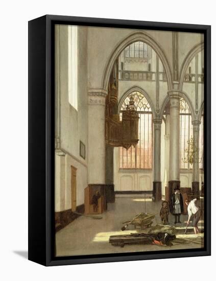 Gravediggers in the West End of the Oude Kerk, Amsterdam (Panel)-Emanuel de Witte-Framed Stretched Canvas