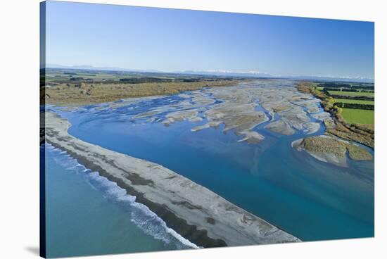 Gravel bar at mouth of Rakaia River, Mid Canterbury, South Island, New Zealand-David Wall-Stretched Canvas