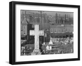 Graveyard and steel mill in Bethlehem, Pennsylvania, 1935-Walker Evans-Framed Photographic Print