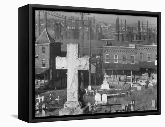 Graveyard and steel mill in Bethlehem, Pennsylvania, 1935-Walker Evans-Framed Stretched Canvas