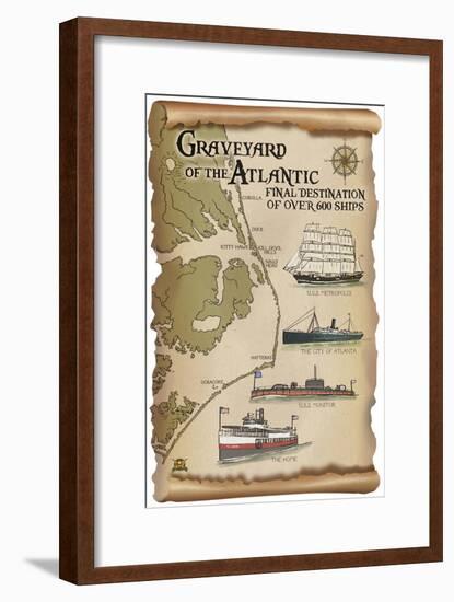 Graveyard of the Atlantic - Shipwrecks - Outer Banks, North Carolina-Lantern Press-Framed Art Print