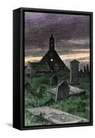 Graveyard of the Old Church in Boyndie Parish, Scotland, 1800s-null-Framed Stretched Canvas