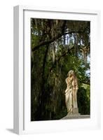 Graveyard Statue and Trees Draped in Spanish Moss at Entrance to Bonaventure Cemetery-Paul Souders-Framed Photographic Print