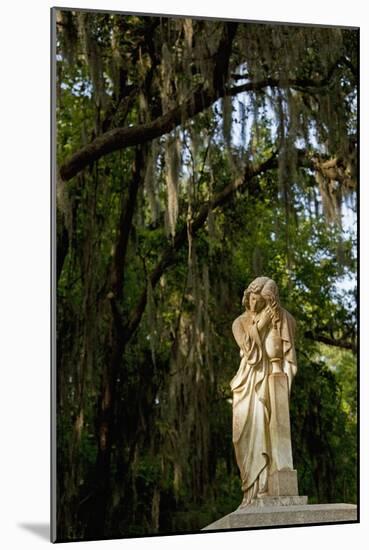 Graveyard Statue and Trees Draped in Spanish Moss at Entrance to Bonaventure Cemetery-Paul Souders-Mounted Photographic Print