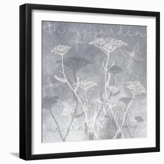 Gray Background with Ghosted White Yarrow and Inspirational Words-Bee Sturgis-Framed Art Print